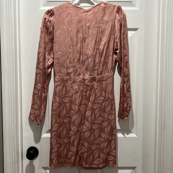 NSR Nara Faux Wrap Long Sleeve Rose Pink Dress Medium - Picture 3 of 12